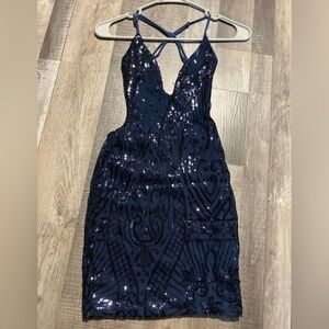 Elegant Navy Sequin Slip Dress